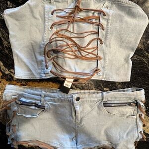 Fashion Nova Lightwash Denim Short Set